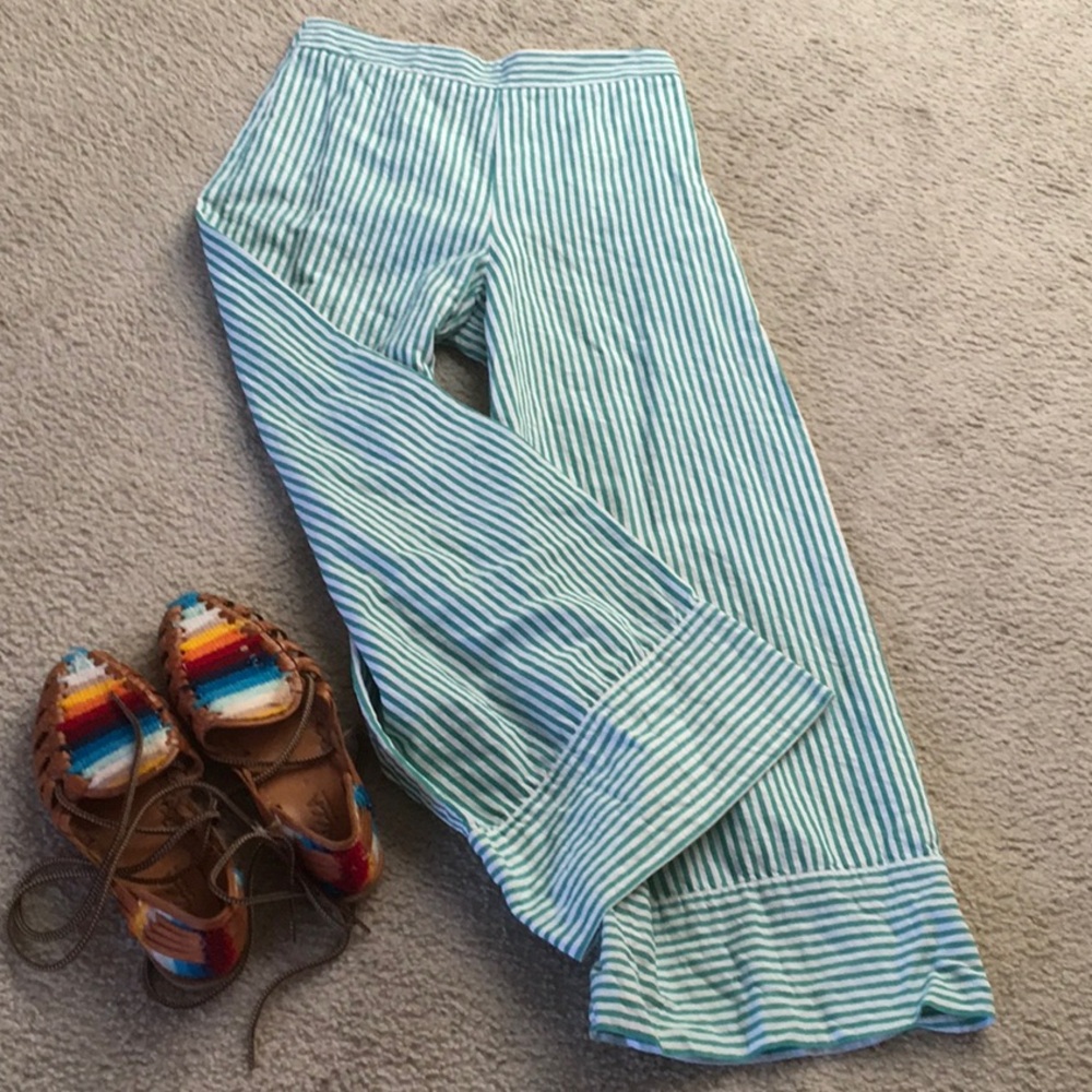 FREE PEOPLExTHE TINY BIG SISTER/ GREEN & WHITE CROP LINEN PANTS/NEW